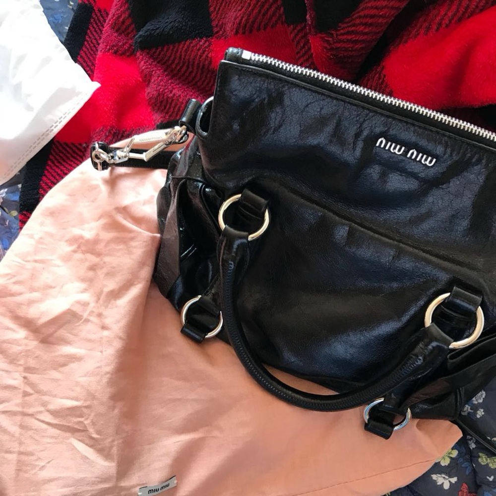 Miu Miu Black Leather Shoulder Bag with Silver Accents